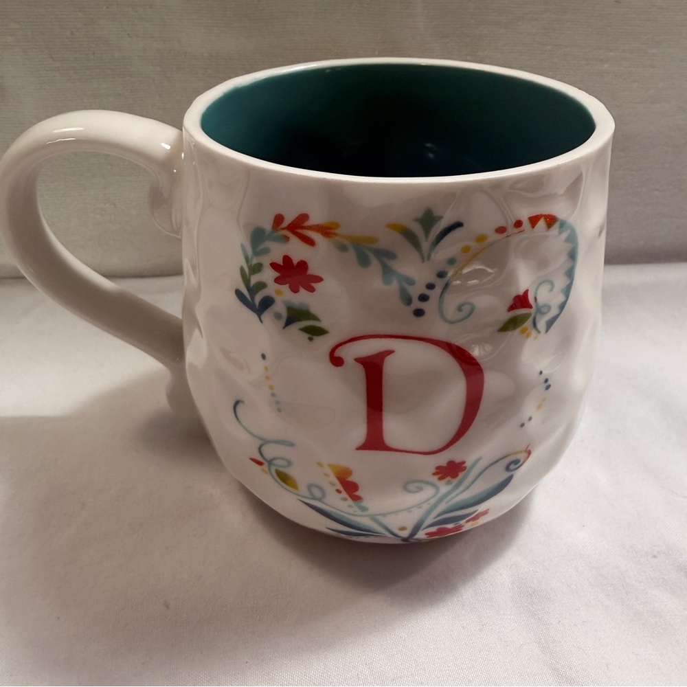 Floral Monogrammed D Mug with Red and Blue Accents
